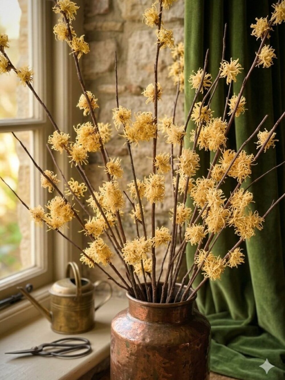 17 Pcs Cream Faux Witch Hazel Hamamelis Floral Stems Boho Fall Decor